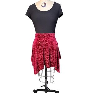 Gothic Celestial Killstar Burnout Velvet Handkerchief Hem Skirt S Burgundy